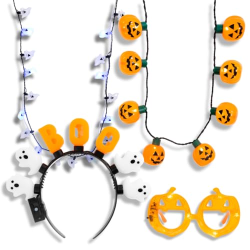 BOO Ghost Headbands & Pumpkin Glasses - Costume Accessories & Party Favors - Ages 3+