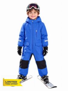 Haloumoning Toddler Baby Boy One Piece Snowsuit Waterproof Hooded Jumpsuits                                                          Kids Youth Full Zip Color Block Ski Suits With Pockets