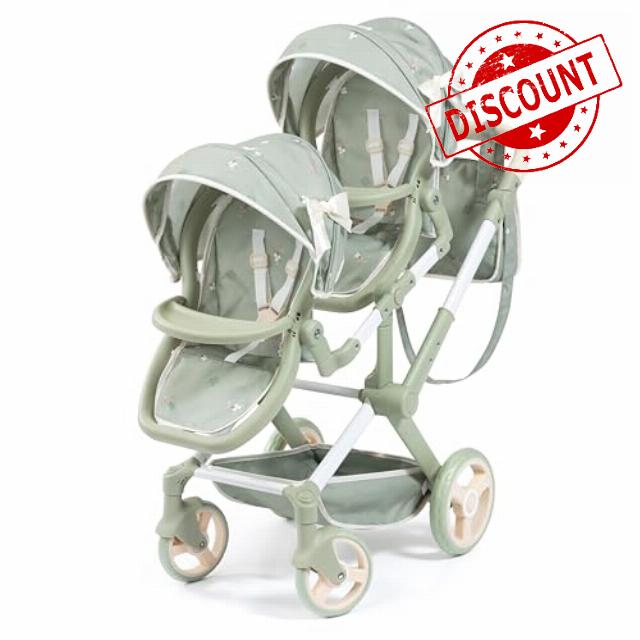 Bayer Design: Doll Pram Xeo Twin - Green & Flowers - Push Stroller