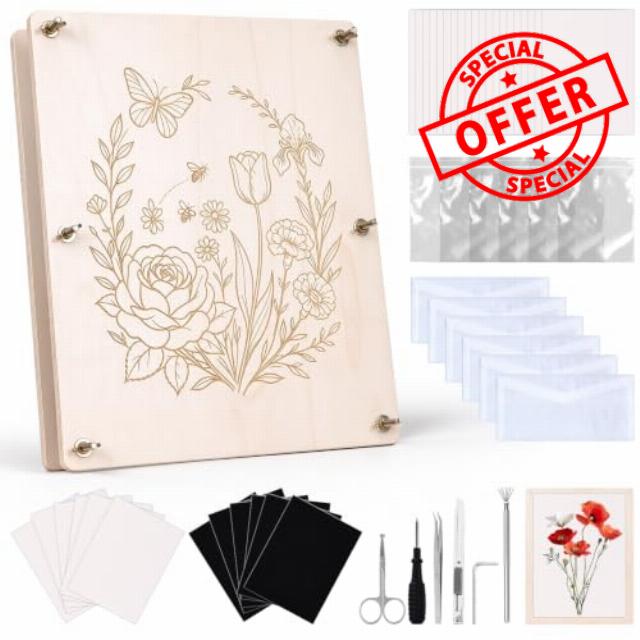 HomdMarket Extra Large 15"x12" Wooden Flower Press Kit - 9 Layers