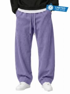 JMIERR Men's Corduroy Fleece Pants Curved Wide Leg Barrel Baggy Sweatpants                                                          Loose Fit