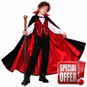 Vampire Costume for Boys 3 4 5 6 7 8 9 10 12 Years Old Halloween Costume                                                          Gothic Dracula Vampire Costume with Cape & Cane for Halloween Scary Pretend Role Play Party for Boys 3-5 6-9 10-12 Dress Up