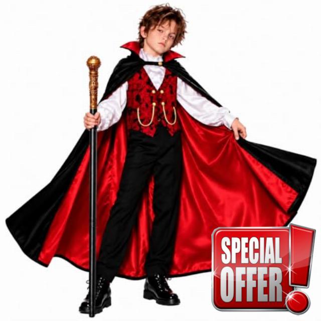 Vampire Costume for Boys 3 4 5 6 7 8 9 10 12 Years Old Halloween Costume                                                          Gothic Dracula Vampire Costume with Cape & Cane for Halloween Scary Pretend Role Play Party for Boys 3-5 6-9 10-12 Dress Up
