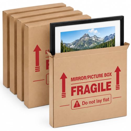 Red Fragile Text 3 Layer Sturdy Corrugated Mirror Picture Cardboard Moving Boxes