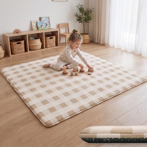 Checkered Khaki Ultra Soft Tummy Time Foam Mats