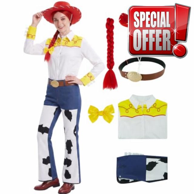 Cowgirl Costume Women Toy Cosplay Western Hat Shirt Jeans Belt Bow Set Cow Print Pants Halloween Outfits