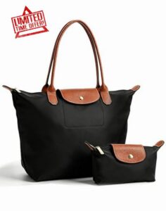 Luckcici 2PCS Tote Bags Set for Women Top-Handle Large Capacity Purse                                                          French Style PU Leather Lightweight FoldableShoulder Hobo Handbag with Zipper for Work