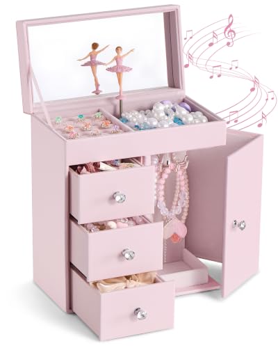 Age 3-12 Years Old Kids -Ballerina Pink Musical Organizer with Spinning Cute Doll Toy for Room Decor