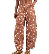 EXLURA Women's Y2k Barrel Jeans Floral Print Denim Pants Elastic Waist Baggy Loose Boyfriend Patc...