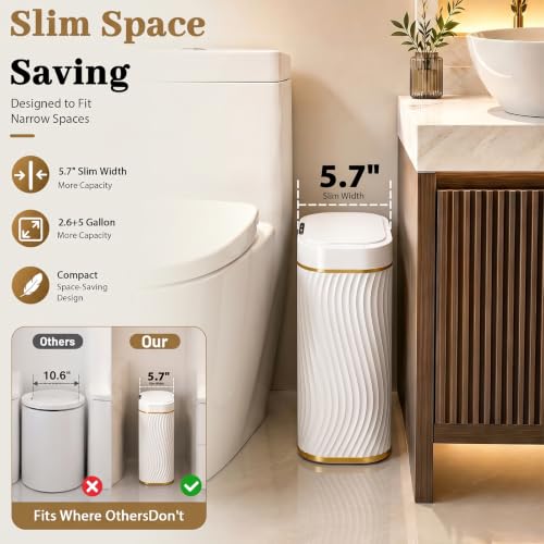 White Gold Motion Sensor Trash Can with Slim Waterproof Body; Small Plastic Garbage Can