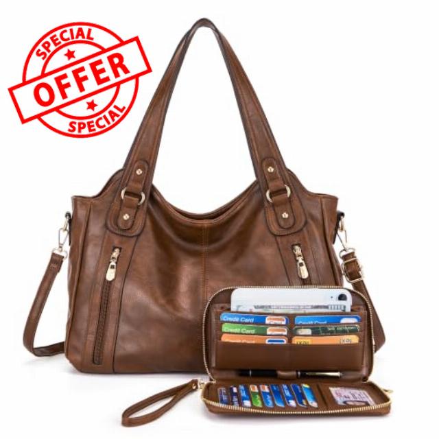 Women's Hobo Handbags Faux Leather Shoulder Bags And Purses 2pcs                                                          Soft faux leather