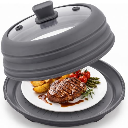 Collapsible Silicone Lid Foldable Silicone Food Cover with Glass Window & Vent &Handle