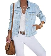 luvamia Women's Basic Button Down Stretch Fitted Long Sleeves Denim Jean Jacket