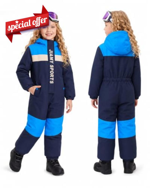 JiAmy Unsix Snow Suit for Kids One Piece Waterproof Ski Snowboard Coverall                                                          3-layer warmth with a windproof shell