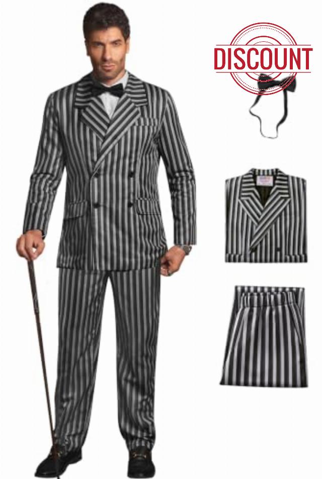 3 Pcs Mens Gothic Halloween Costume 1920s Classic Striped Suit                                                          Trousers