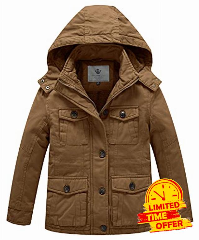 WenVen Boys' & Girls' Winter Cotton Fleece Lined Warm Coat Parka Jacket                                                          Removable Hood