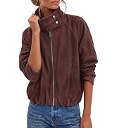 luvamia Faux Suede Jackets Women Oversized Cropped Funnel Neck Zip Up Coats | Soft Faux Suede, St...