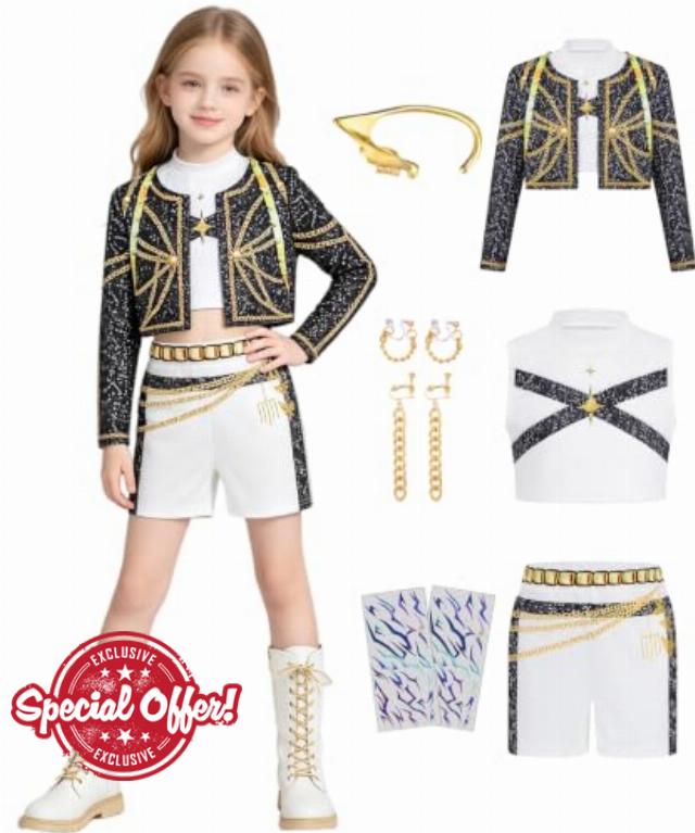 Kids Pop Star Hunter Costume Girls Halloween Costumes with Accessories Set                                                          Toddler Hunters Performance Outfit