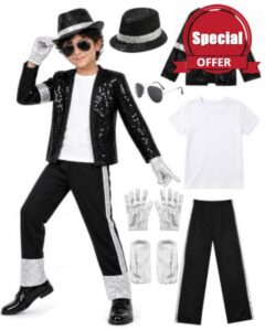 Kids Dance Star Costume Halloween Boys 80s 90s Pop King Cosplay Outfi
