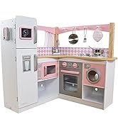 KidKraft Ultimate Corner Wooden Play Kitchen with Lights & Sounds, Play Phone and Curtains, Natur...