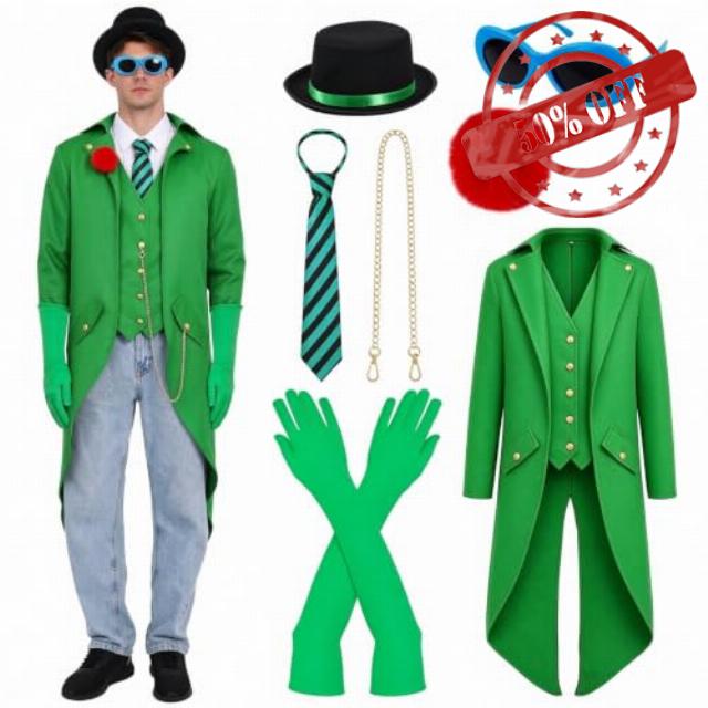 Halloween Costume Men Green Tuxedo for Cosplay Party Dress Up