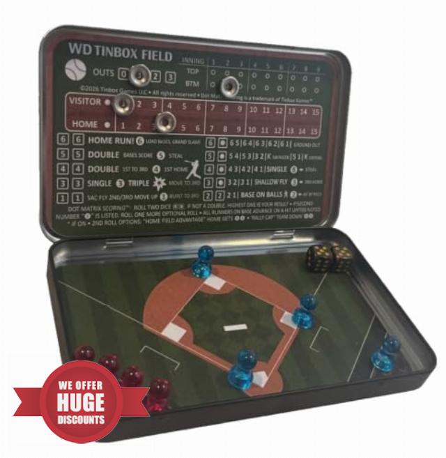 WD Tinbox Field Magnetic Baseball Dice Tabletop Game                                                          Travel-Friendly Tin Box