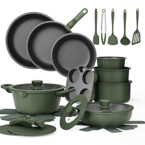 Non Toxic Ceramic Cookware Set Stackable RV Kitchen Cooking Sets with Detachable Handle