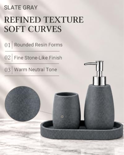 Slate Gray Decorative Bathroom Counter Set with Toothbrush Holder Cup