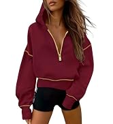 PRETTYGARDEN Women's 2026 Fall Hooded Sweatshirts Long Sleeve Half Zip Cropped Hoodies Pullover W...