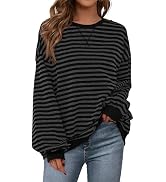 PRETTYGARDEN Womens Striped Oversized Sweatshirt Lightweight Fall Clothes | Stitching Crew Neck S...