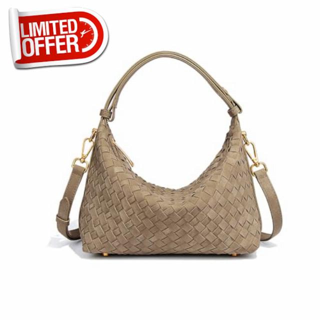 Woven Suede Shoulder Bag for Women Slouchy Crescent Hobo Purses                                                          Small Faux Suede Satchel Purses Fall Woven Hobo Bags Retro Trendy Suede Handbag with Adjustable Strap for Travel Work