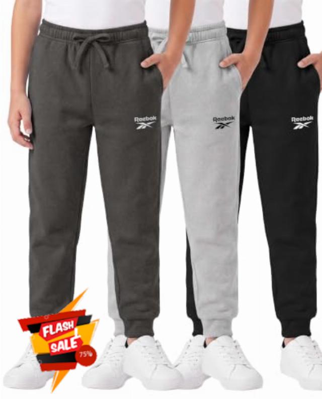 Reebok 3 Pack Boys Fleece Joggers Sweatpants Athletic Pants Kids Teen Sweat                                                          Cuffed