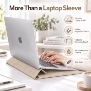 Stand & Pouch                                                          Slim Laptop Sleeve with Magnetic Closure