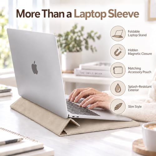 Stand & Pouch                                                          Slim Laptop Sleeve with Magnetic Closure