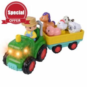 PLAY Tractor Toys with Farmer and Farm Animals Figures for Toddler                                                          Self-Driving Farm Truck Tractor with Music and Light