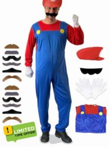 Super Brothers Costume Adult Halloween Cosplay Jumpsuit                                                          Include One Jumpsuit 1 Hat 13 colorful beards A pair of gloves