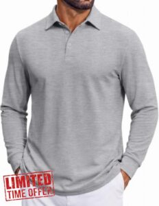 COOFANDY Mens Long Sleeve Polo Shirts Classic Cotton Pique Polo Shirts                                                          Classic