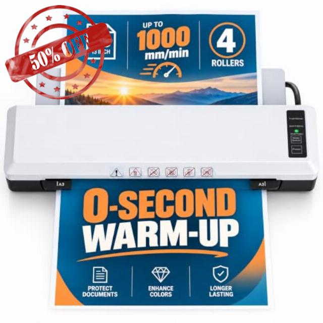 -Second Warm-Up 13 Inch A3 Anti-Jam Commercial Laminator Machine                                                          Laminates at up to 1000 mm/min with 4 Rollers for 3
