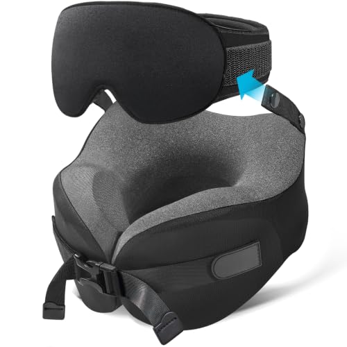 3D Eye Mask Attaches to the Neck Pillow for Preventing Bobbing