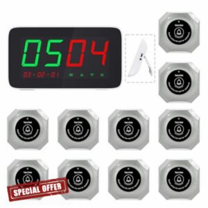 Wireless Calling System Commercial Pager (10 Buttons & Receiver)                                                          5-Number Simultaneous Display