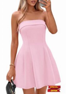 IWD Womens Strapless Tube Mini Dress A Line Elegant Cocktail Short Dresses                                                          Mini Length