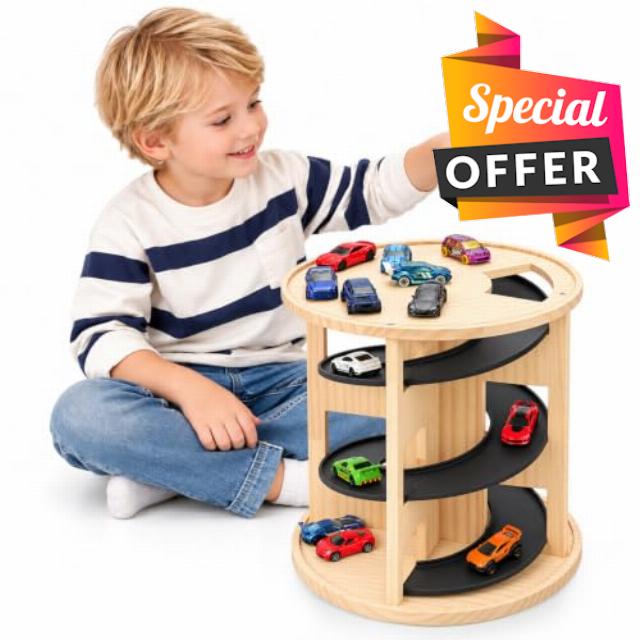 Toy Car Parking Garage for Kids with 3-Tier Spiral Tunnel