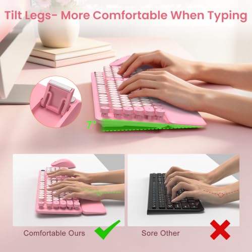 Round Keycap Ergonomic Cute Retro Typewriter Full-Size Keyboard Mouse with Number Pad
