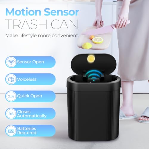 Automatic Motion Sensor Trash Can Black Touchless Slim Waterproof Garbage Bin for Kitchen