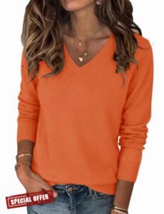 LOMON Womens Wool Blend Sweaters Long Sleeve Tops V Neck Knit Shirts Fall                                                          Wool Lightweight Knit Pullover Tops
