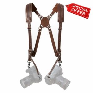 Padwa Lifestyle Brown Dual Camera Harness Strap for Two-Cameras - Dual Shoulder Full Grain Leather Harness