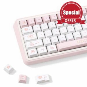 PBT Keycaps Pink White Cute Cherry Profile MX-Compatible Key Cap                                                          Storybook Tea Party Theme