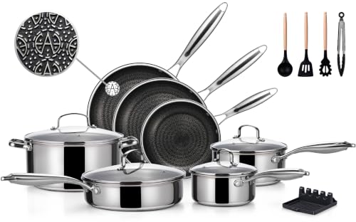 Stainless Steel Kitchen Cookware Sets 21-Piece Hybrid Tri-Ply