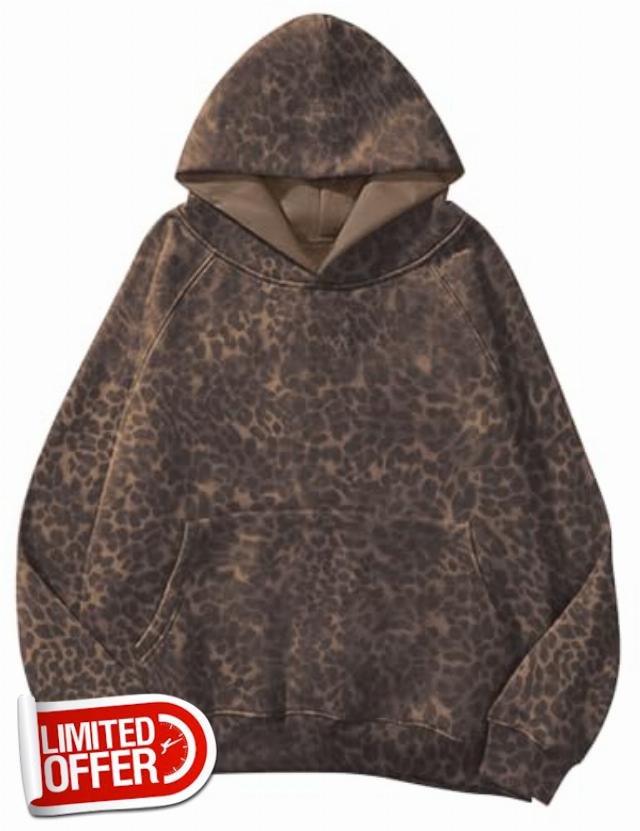 Lauweion Women Solid Basic Fleece Letter Loose Hoodie Sweatshirt Long Sleeve Kangaroo Pocket Drop Shoulder Pullovers Top