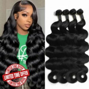 12A Human Hair Bundles 18 20 22 24 Inch Raw Body Wave 4 Bundles Human Hair 100% Unprocessed Brazilian Virgin Hair Quick Weave Extensions Natural Black